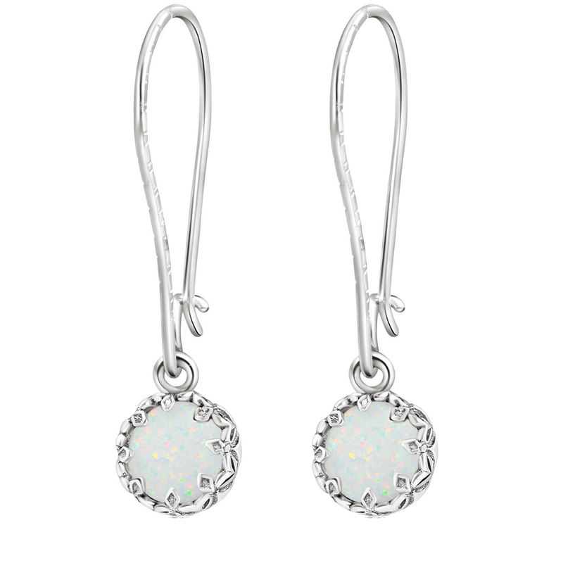 עגילי כתר תלויים כסף 925 אופל לבן