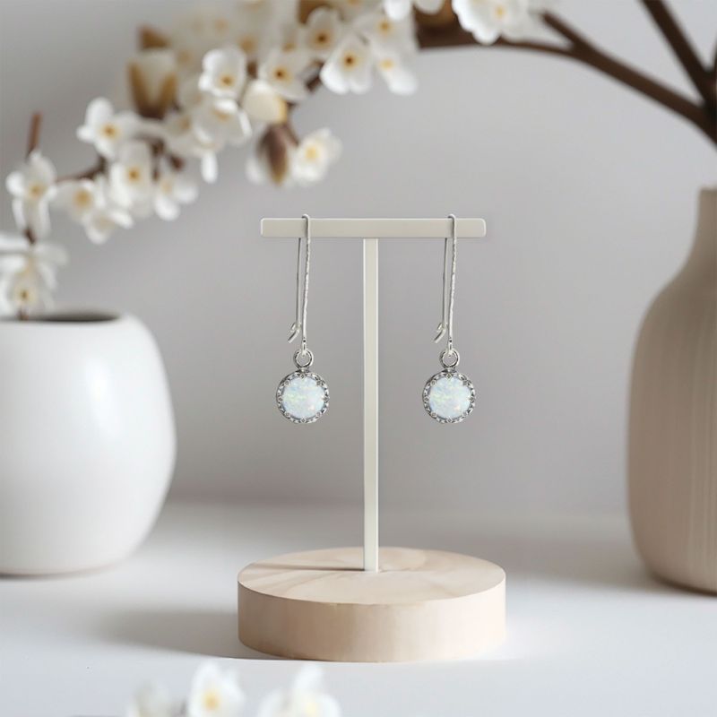 עגילי כתר תלויים כסף 925 אופל לבן