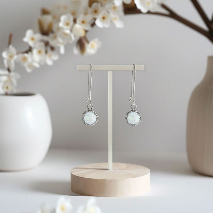 עגילי כתר תלויים כסף 925 אופל לבן