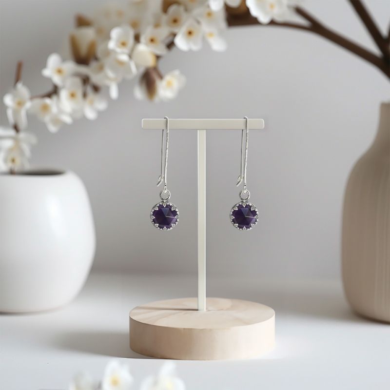 עגילי כתר תלויים כסף 925 אמטיסט