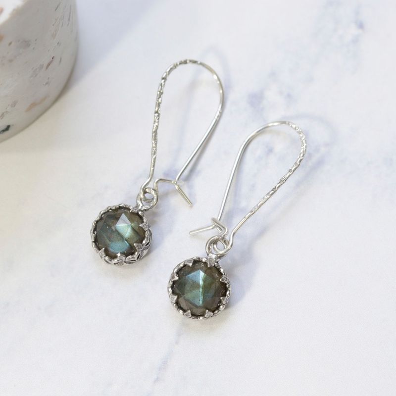 עגילי כתר תלויים כסף 925 לברדורייט