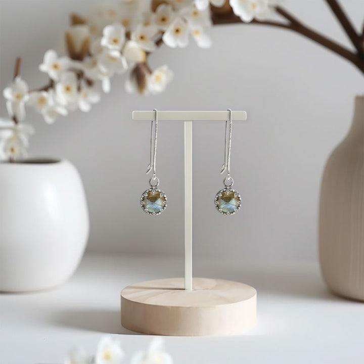 עגילי כתר תלויים כסף 925 לברדורייט