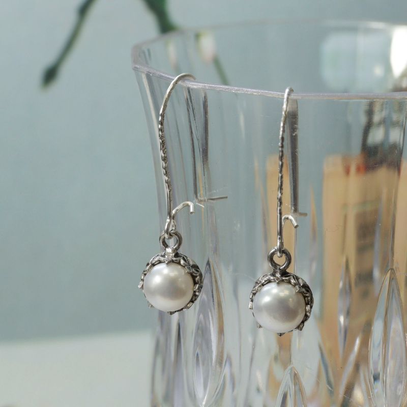 עגילי כתר תלויים כסף 925 פנינה