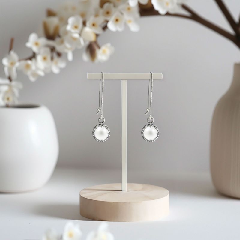 עגילי כתר תלויים כסף 925 פנינה