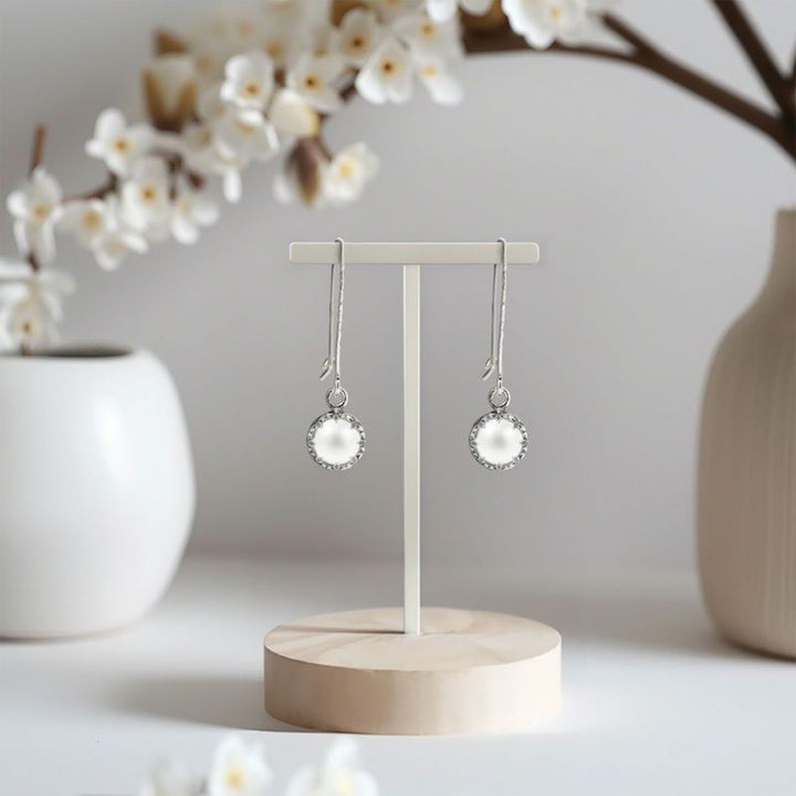 עגילי כתר תלויים כסף 925 פנינה