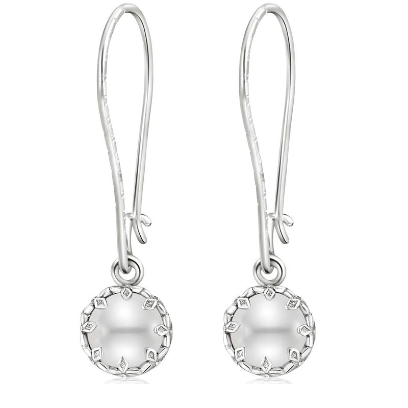 עגילי כתר תלויים כסף 925 פנינה