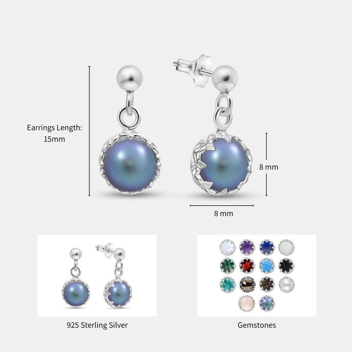 עגילי כסף תלויים פנינה שחורה 8 מ"מ מתלה כדור