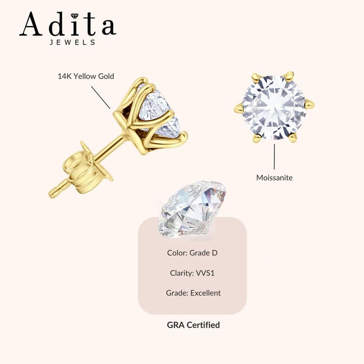 עגילי יוקרה מזהב צהוב בשיבוץ מוזונייט