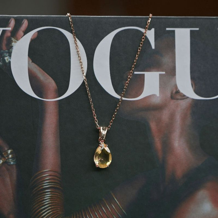 תליון טיפה בציפוי זהב אדום סיטרין מלאכותי