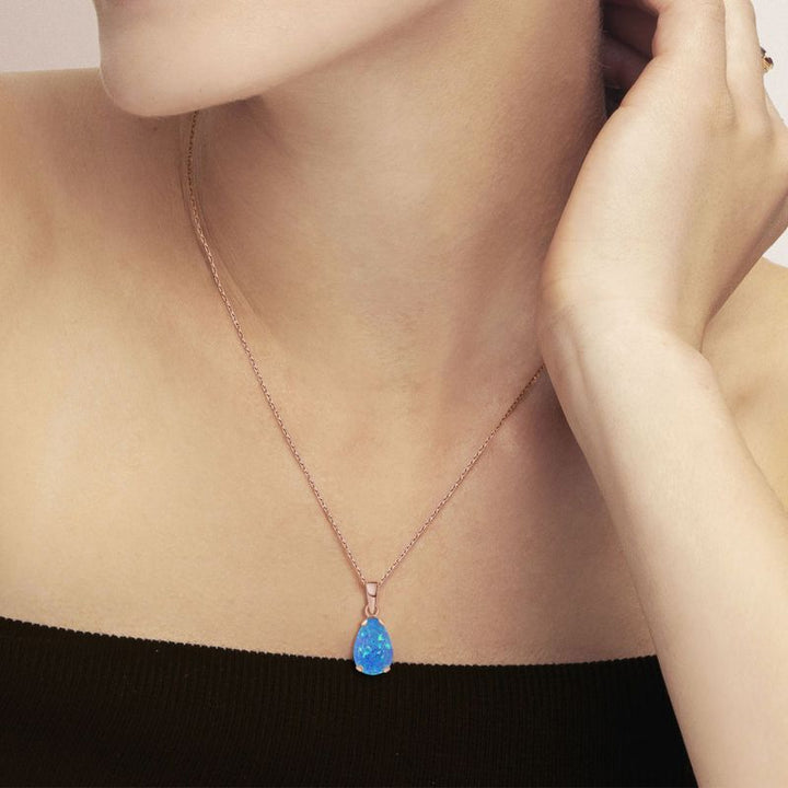 תליון טיפה בציפוי זהב אדום אופל כחול