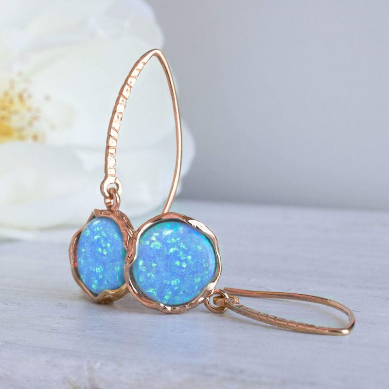 עגילי ציפוי זהב אדום תלויים אופל כחול