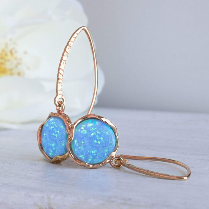 עגילי ציפוי זהב אדום תלויים אופל כחול