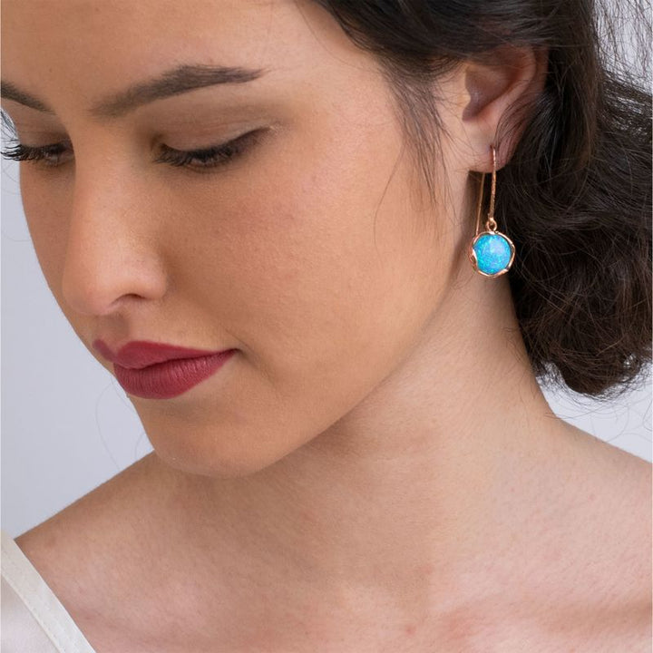 עגילי ציפוי זהב אדום תלויים אופל כחול