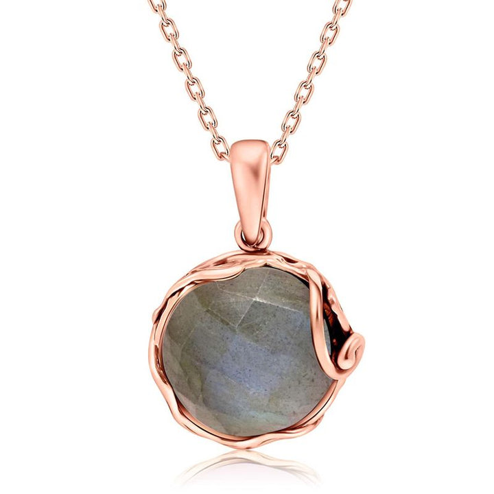 תליון עגול ציפוי זהב אדום לברדורייט