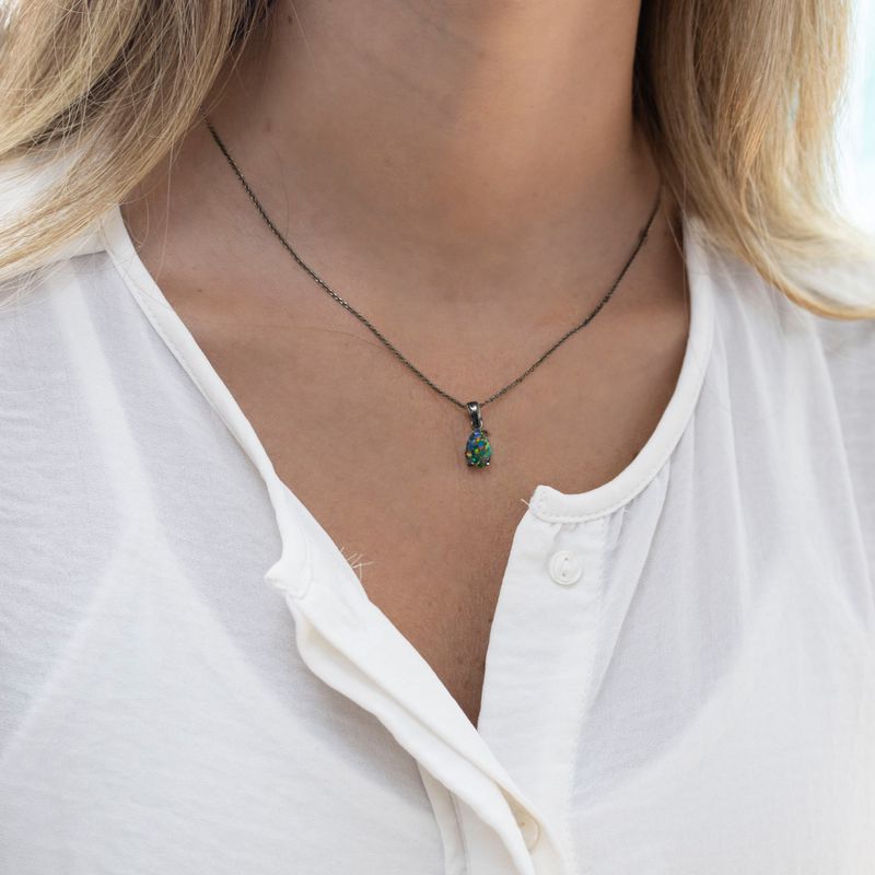 תליון טיפה ציפוי רודיום שחור אופל שחור