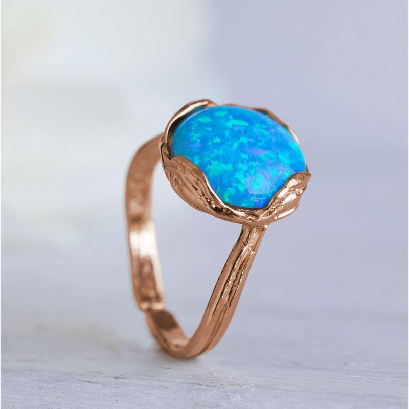 טבעת מתכווננת ציפוי זהב אדום אופל כחול