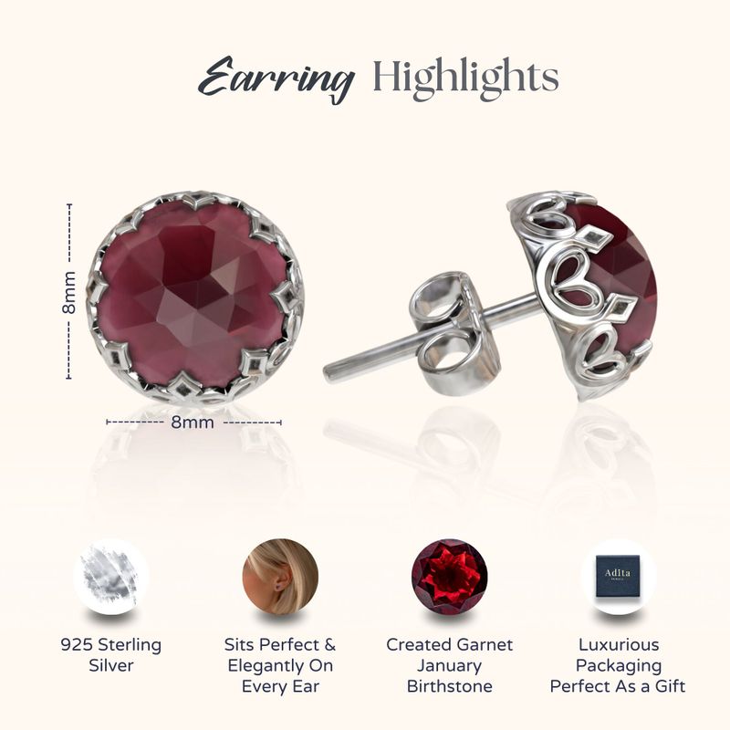 עגילי כסף צמודים גרנט מלאכותי