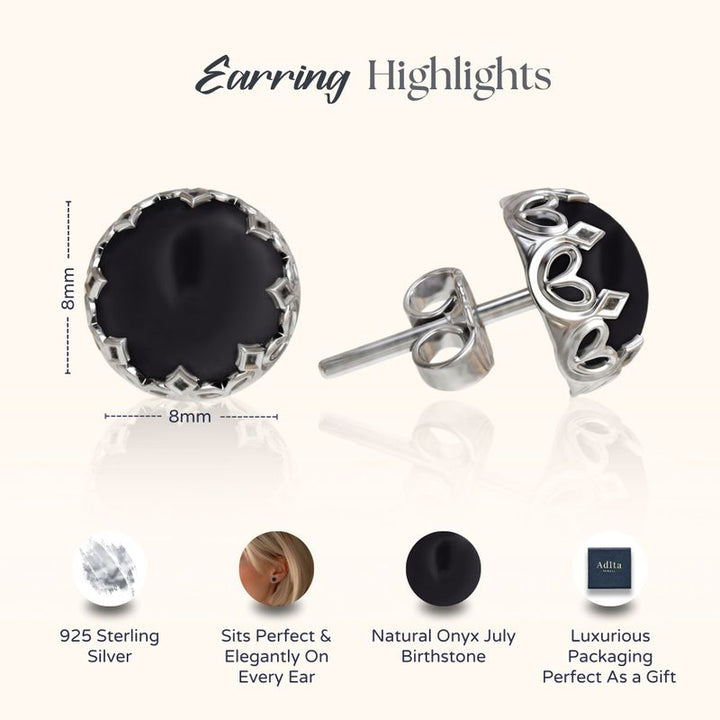 עגילי כסף צמודים אוניקס