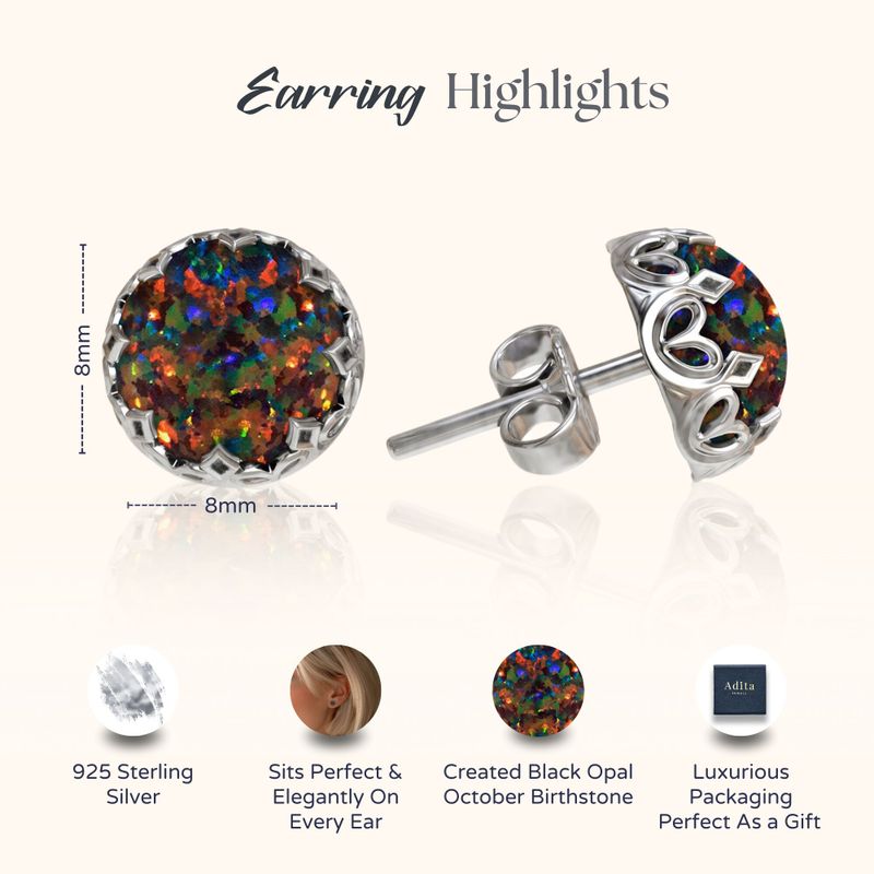 עגילי כסף צמודים אופל שחור