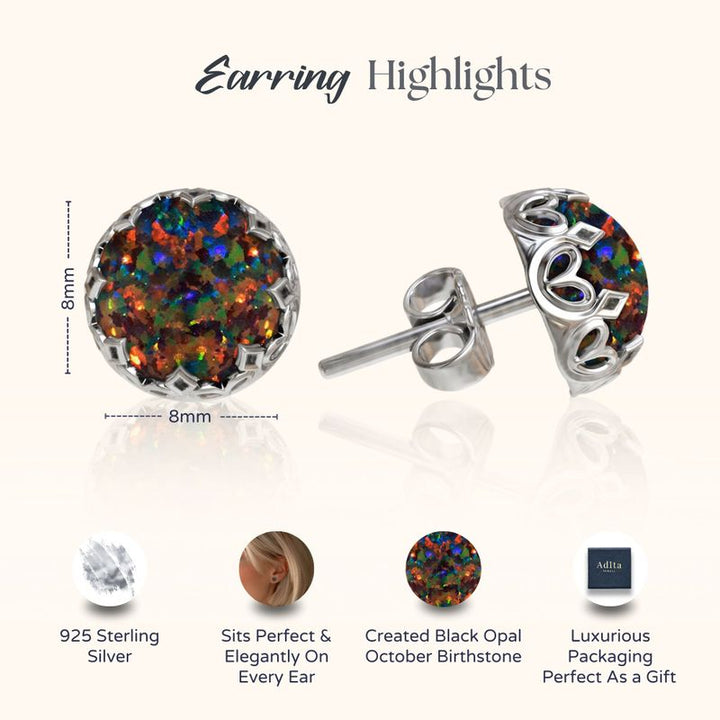 עגילי כסף צמודים אופל שחור