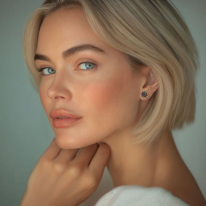 עגילי כסף צמודים אופל שחור