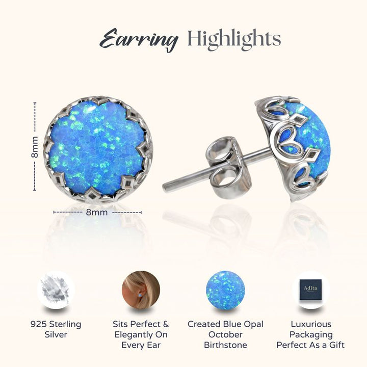 עגילי כסף צמודים אופל כחול