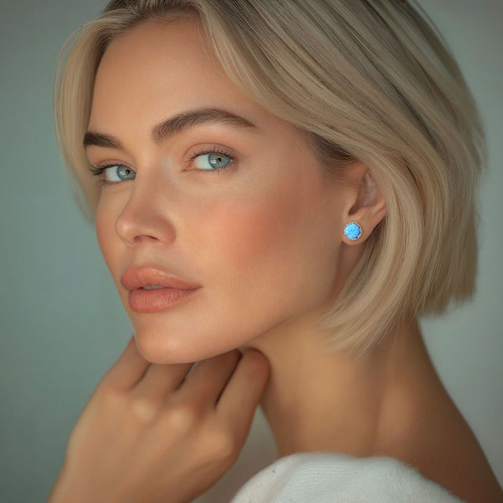 עגילי כסף צמודים אופל כחול