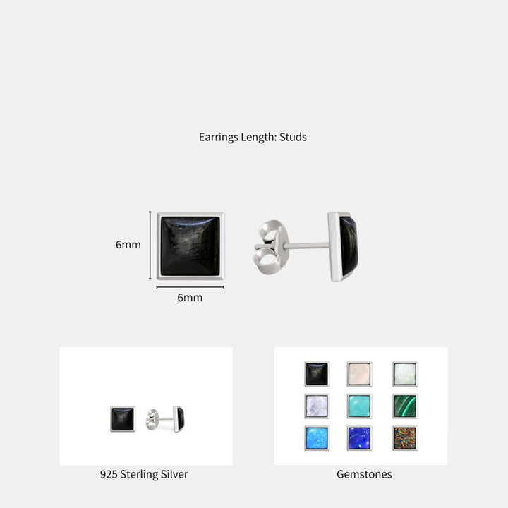 עגילים מרובעים צמודים מכסף אוניקס