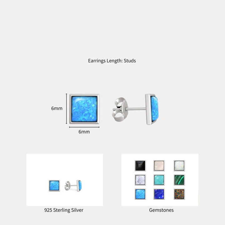 עגילים מרובעים צמודים מכסף אופל כחול