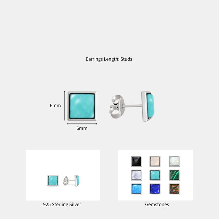 עגילים מרובעים צמודים מכסף טורקיז