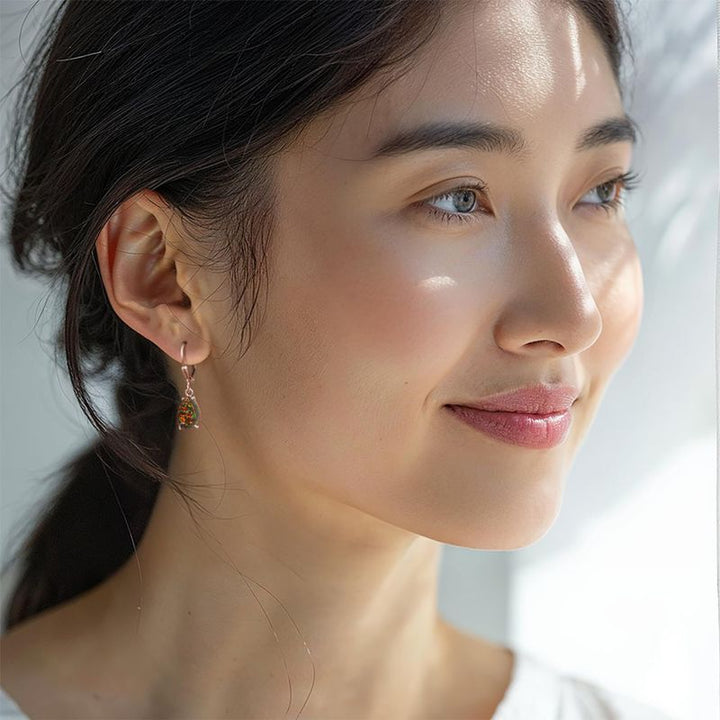 עגילי טיפה בציפוי זהב אדום עם אופל שחור