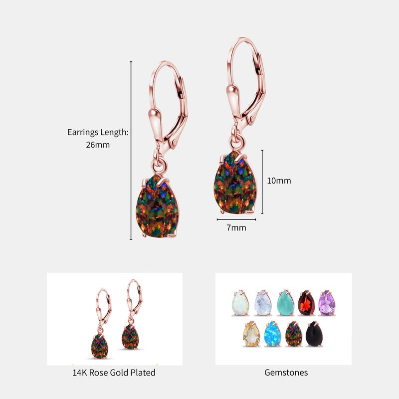 עגילי טיפה בציפוי זהב אדום עם אופל שחור