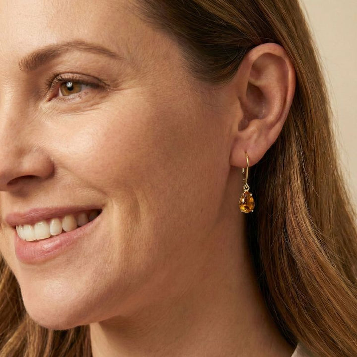 עגילי ציפוי זהב לברבק טיפה סיטרין מלאכותי