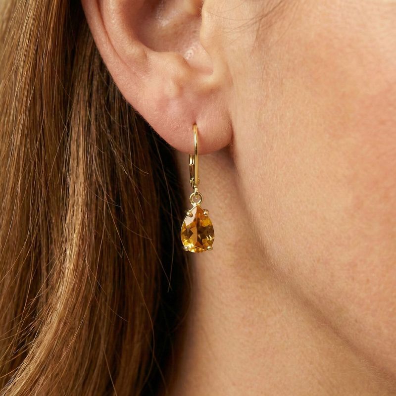 עגילי ציפוי זהב לברבק טיפה סיטרין מלאכותי