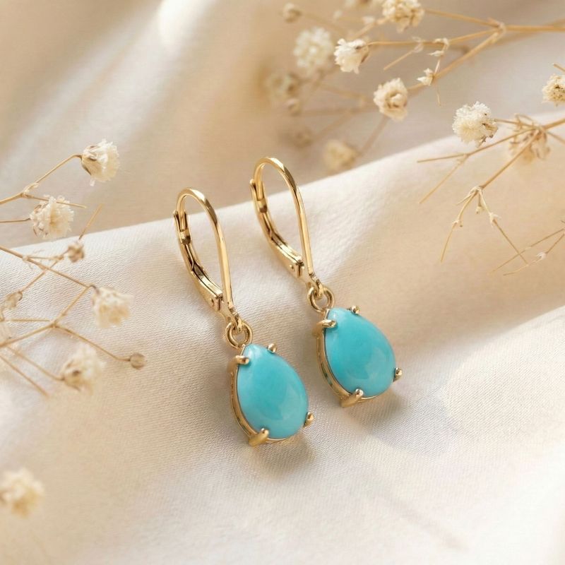 עגילי ציפוי זהב לברבק טיפה טורקיז מלאכותי