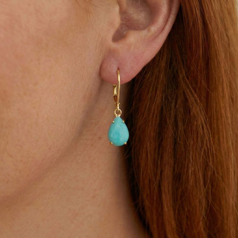 עגילי ציפוי זהב לברבק טיפה טורקיז מלאכותי