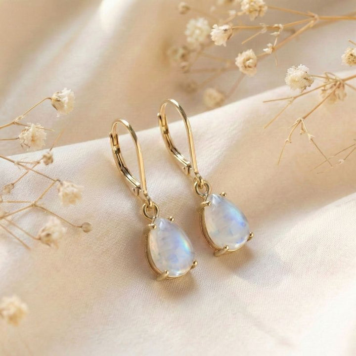 עגילי ציפוי זהב לברבק טיפה בשיבוץ מונסטון