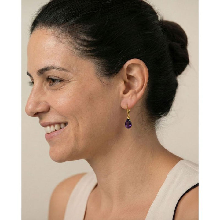 עגילי ציפוי זהב לברבק טיפה אמטיסט מלאכותי