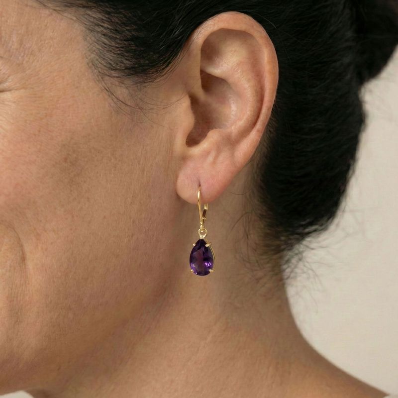 עגילי ציפוי זהב לברבק טיפה אמטיסט מלאכותי