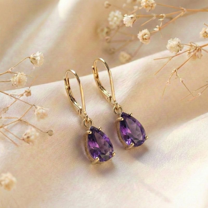 עגילי ציפוי זהב לברבק טיפה אמטיסט מלאכותי