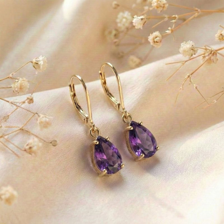 עגילי ציפוי זהב לברבק טיפה אמטיסט מלאכותי