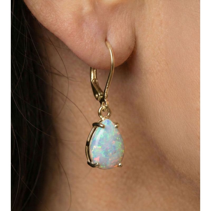 עגילי ציפוי זהב לברבק טיפה בשיבוץ אופל לבן