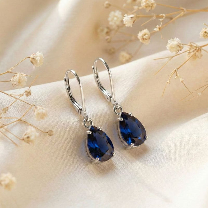 עגילי כסף אמיתי לברבק טיפה ספיר מלאכותי