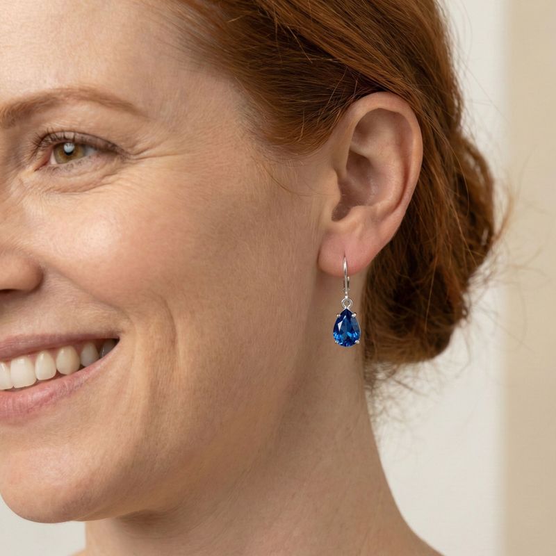 עגילי כסף אמיתי לברבק טיפה ספיר מלאכותי