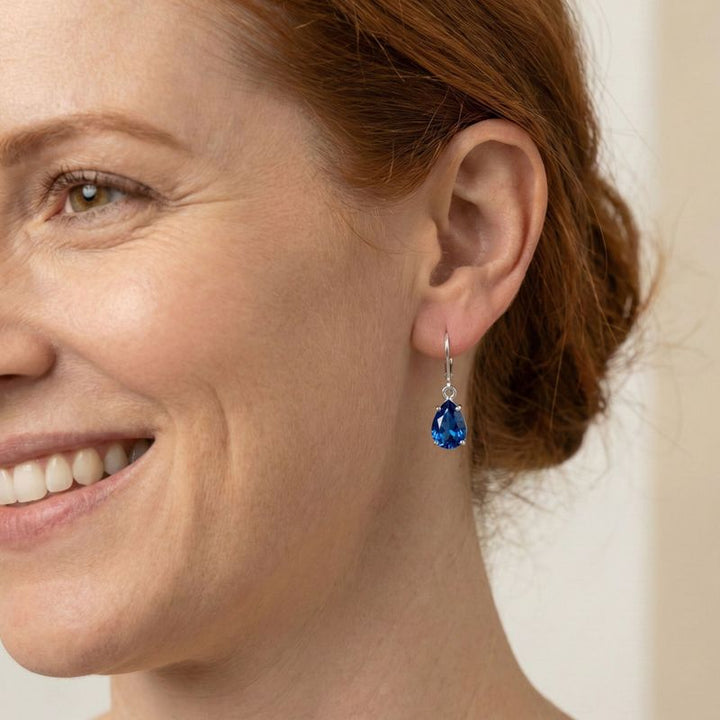 עגילי כסף אמיתי לברבק טיפה ספיר מלאכותי