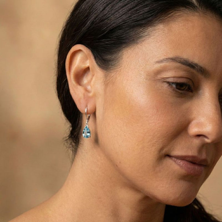 עגילי כסף אמיתי לברבק טיפה טופז מלאכותי