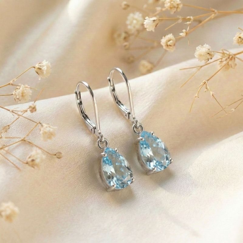 עגילי כסף אמיתי לברבק טיפה טופז מלאכותי