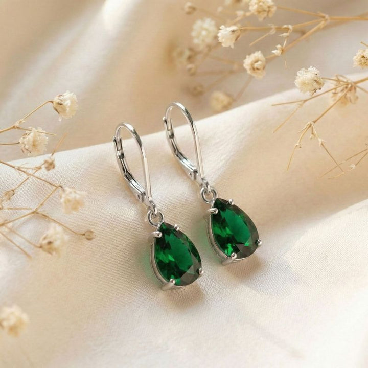 עגילי כסף אמיתי לברבק טיפה אמרלד מלאכותי