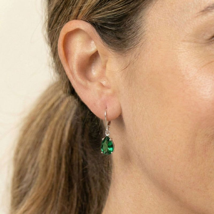 עגילי כסף אמיתי לברבק טיפה אמרלד מלאכותי