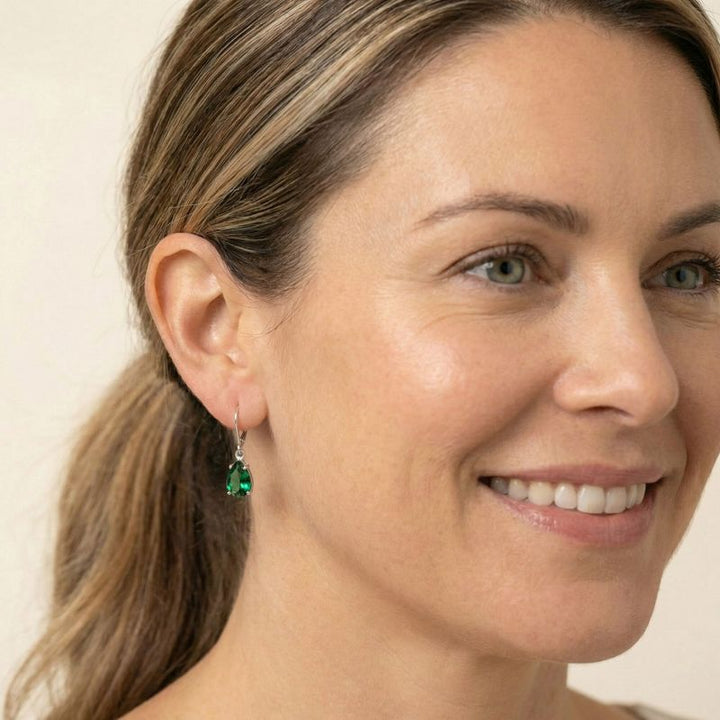 עגילי כסף אמיתי לברבק טיפה אמרלד מלאכותי